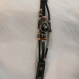 Multi Strand  Ladies Leather Bracelet With Metal Beads.